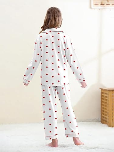 QZH.DUAO Girl & Women's 100% Cotton Pajamas Set Long Sleeve Button Down Sleepwear Nightwear Soft Pjs Sets, 5 Years - L thumbnail 4