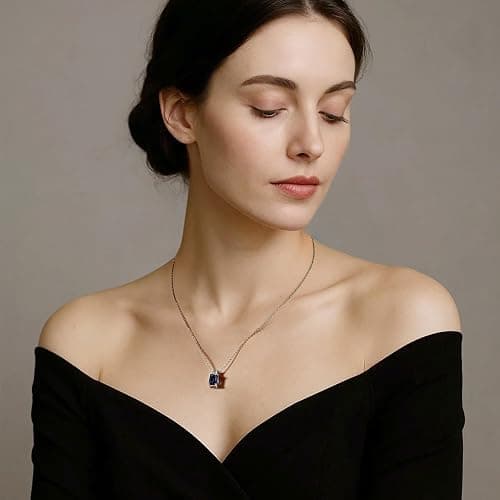Rectangle Cubic Zirconia Pendant Necklace for Women Silver Birthstone Jewelry Gemstone Necklace Gift thumbnail 3