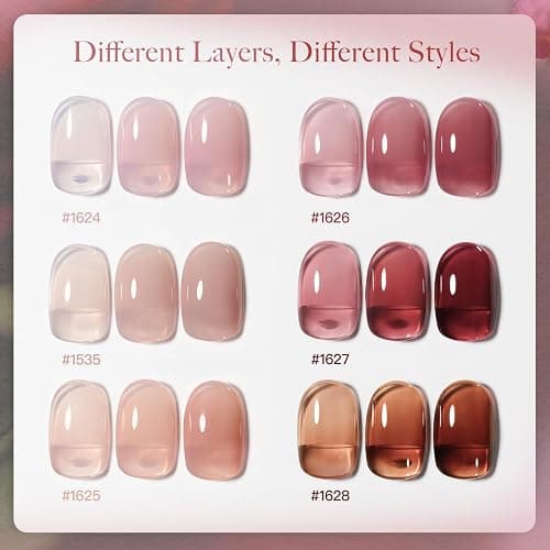 GAOY Rose Garden Jelly Gel Nail Polish Set, 6 Colors Nude Red Pink Brown | Natural Nails, Buildable Color, UV Lamp Required, Long Lasting, Easy to Apply, Salon Manicure at Home, Gift for Women thumbnail 2