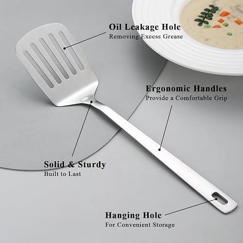 Kyraton Spatules en acier inoxydable, Tournebroche argenté, Tournebroche solide, Spatules de cuisine pour ustensiles de cuisine antiadhésifs, Lavable au lave-vaisselle, Facile à nettoyer thumbnail 5