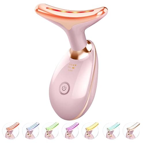 ELISHINE Red Light Therapy for Face and Neck, 7 Color Light Based Face Massager Tool, Portable Skin Care Tool for Firming, Tightening and Lifting (Glossy Pink) - Image 1