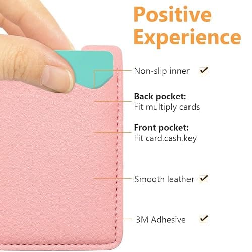 Leather Phone Card Holder, 2-Pack Stick-On Wallet for iPhone, Samsung - Pink thumbnail 3