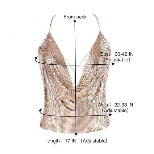 Gold Sexy Tops for Women Sparkly Deep V Neck Crop Tank Tops Cami Body Chain Top thumbnail 2