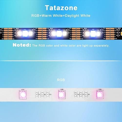 Tatazone Bluetooth RGBWW LED Lights for 60-65 Inch TV with App Control, RGB+Tunable White 3000K-6500K TV LED Backlight with RF Remote, Music Sync Indoor for TV, Gaming thumbnail 6