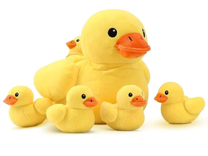 Pegmapri 14" Yellow Duck Stuffed Animal with Babies, Ducky Plush Playset with Zipper Pocket, 5pcs Ducklings Toys Plushie Birthday Gift for Kids Boy Girl - Image 1