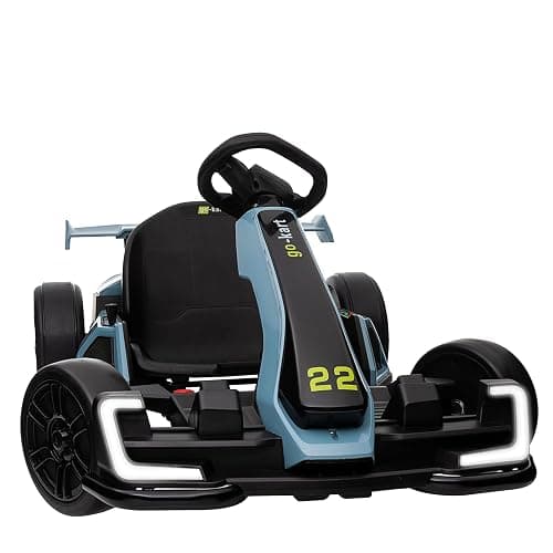 KerryYoo K61 Go Kart Electric Drift Kart with Length Adjustable Seat, 24V Outdoor Ride on Toy with 4 Speed Mode, Crazy Cart for Kids 6-12 Years Old, Fast 300W Motor, 8.5 MPH, Bluetooth - Blue - Image 1