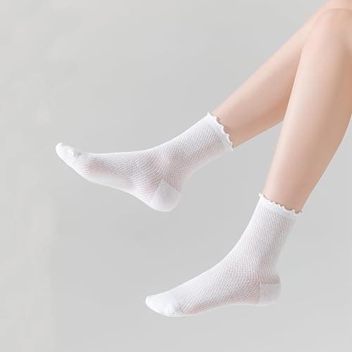 Mcool Mary Women's Ruffle Socks Mesh Casual Lace Cotton Ankle Ultra Thin Frilly Crew Socks for Women 6 Pairs thumbnail 3