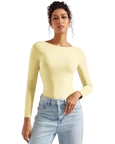 SUUKSESS Women Backless Y2k Long Sleeve Bodysuit Double Lined Open Back Sexy Basic Top thumbnail 4