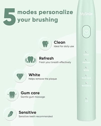MySmile DY156 Electric Toothbrush for Adults, Rechargeable Sonic Battery Toothbrush Portable with 3 Brush Heads, 2 Mins 5 Modes Smart Timer, 45000VPM, One Charge for 60 Days - Green thumbnail 3