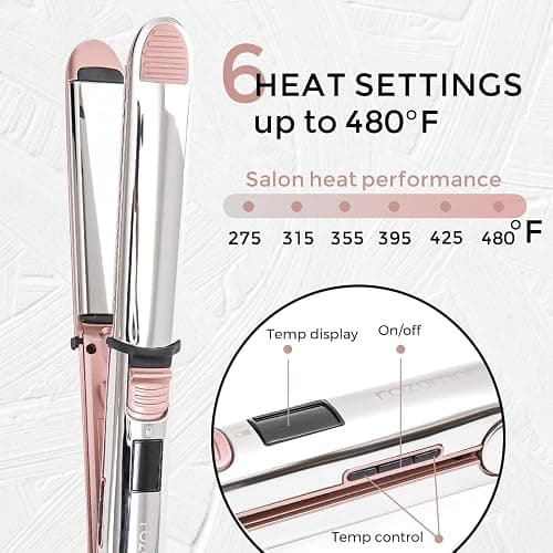 Rozamor 2-in-1 Titanium Ionic Flat Iron,Professional Hair Straightener & Curler, Fast Heating, Dual Voltage, Pink, for All Hair Types thumbnail 3