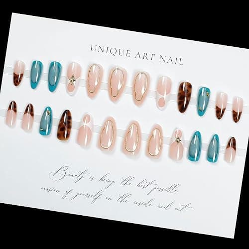 24 Pcs Almond Press on Nails Medium Fake Nails with Glue French Tip False Nails with Brown Leopard Pattern Design Artificial Acrylic Nails Press ons Reusable Almond Nail Holiday Glue on Nail for Women thumbnail 5