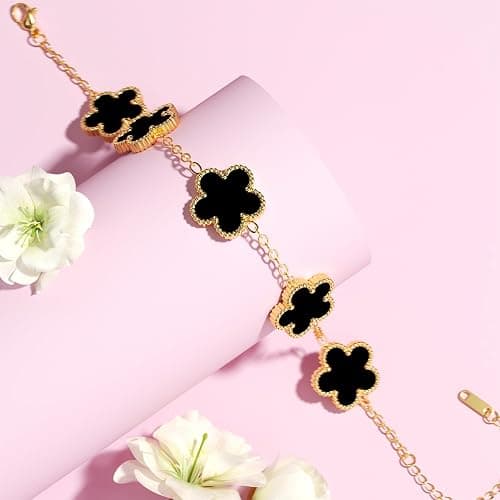 AICase 18K Gold Plated Clover Bracelet Dupes Bracelet Set for Women Flower Leaf Lucky Clover Bracelets Trendy Jewelry Birthday Gifts for Women/MoM/Friends thumbnail 7