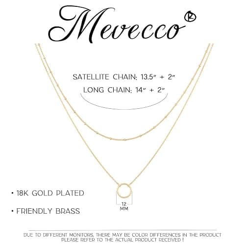 MEVECCO Layered Heart Necklace Pendant Handmade 18k Gold Plated Dainty Gold Choker Arrow Bar Layering Long Necklace for Women thumbnail 3