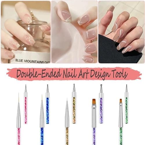 AIBEE Nail Art Brushes, 5pcs Double-Ended Acrylic Nail Brush Including 7/9/11mm Nail Liner Brush Flat Brushes and Nail Dotting Tools for Nail Art Design thumbnail 6