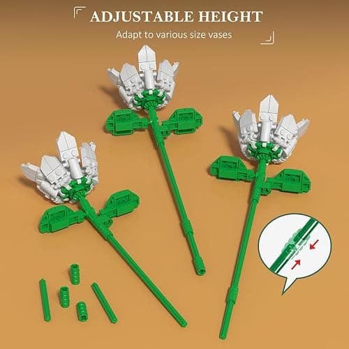 HOGOKIDS Flower Bouquet Set for Adults - 1461PCS Artificial Flowers Botanical Collection | 18 Sticks Ideas Decorative Home Plant Bouquet | Creative DIY Building Block Gift for Teens Girls Ages 8+ thumbnail 7