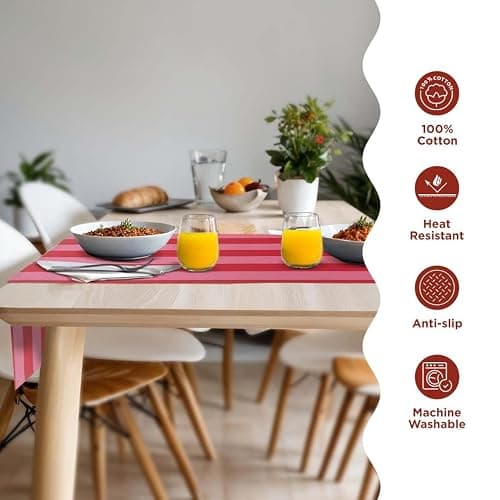 Folkulture Pink Table Runner 72 inches Long, Spring Easter Decorations - Vertical Striped Pink & Red Farmhouse Table Runner for Home Decor - House Warming Gifts New Home Essentials, 100% Cotton thumbnail 3