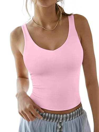 REORIA Tank Tops for Women Double Lined V Neck Summer Sleeveless Casual Basic 2026 Trendy Workout Clothes - Image 1