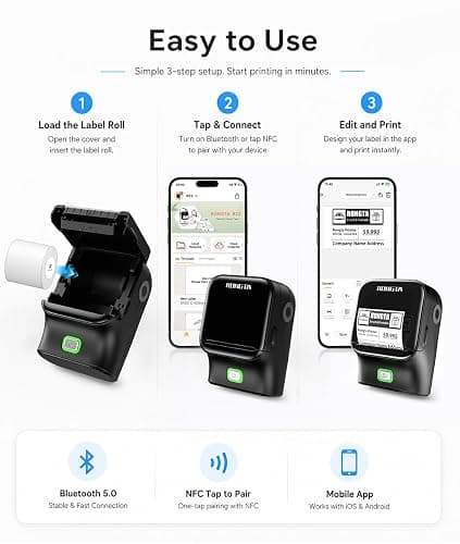 Rongta Bluetooth Label Maker Machine, Thermal Label Printer Easy to Use for Office, Home, Business, Came with 1 Roll 2x1.18 inch White Label(Black) thumbnail 3
