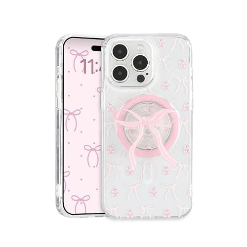 DALIHEBO Magnetic Case for iPhone 12 Pro Max, 3D Pink Magnetic Stand Bowknot Phone Case, Cute Pink Clear Bow Aesthetic Design Soft Durable TPU Transparent Protective Cover for Women Girls-01 - Image 1