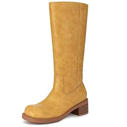 Athlefit Women's Knee High Boots Square Toe Chunky Block Riding Tall Boots for Women Low Heel - Image 1