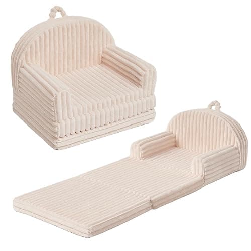 Blissful Diary Foldable Kids Couch, 2-in-1 Kids Sofa Chair, Cream White - Image 1