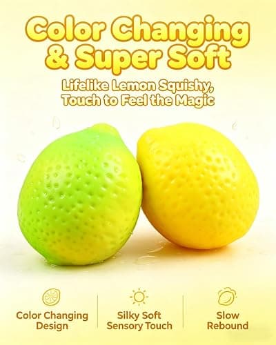 Lemon Squishy, 2PCS Realistic Lemon Stress Balls, Color Changing Fruit Squishies Fidget Toys for Adults & Kids, Slow Rising Squeeze for Adults Office Home Desk, Stress Relief Sensory Toy thumbnail 2