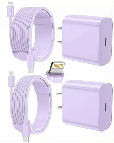 iPhone Charger Fast Charging, USB C Charger Block, 6FT/10FT Lightning Cable | For Apple iPhone 14/13/12/11 Series, 2-Pack USB C to Lightning Cables, AirPods with Lightning Charging Case,Purple - Image 1