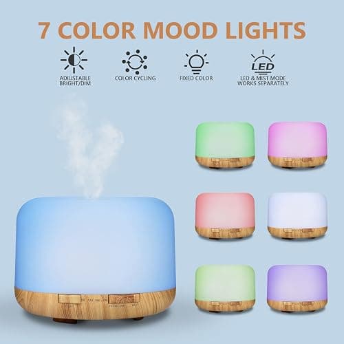 SACATR 500ml Essential Oil Diffuser with 15 Essential Oils, Ultrasonic Cool Mist Humidifier, Remote Control, 4 Timers, 15 Color Lights, Auto Shut-Off thumbnail 6