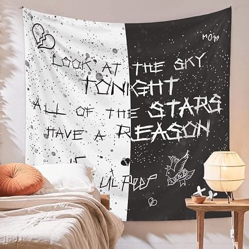 LWZAYS Rapper Wall Tapestry Lil Peep Tapestries Juice Wrld Black and White Star Tapestry for Bedroom Dorm Hip Hop Home Decorations Wall Hanging 60'' X 50'' - Image 1