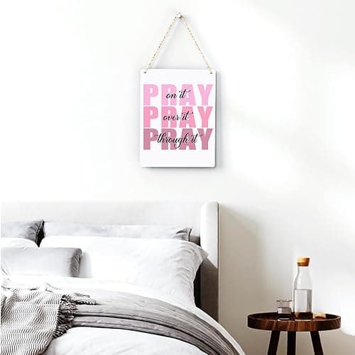 Pink Wall Decor Bible Verse Wall Art Christian Gifts for Women Room Decor for Women Girls Room Decoration Office Wall Decoration for Woman Bedroom Decor for Teen Girls Inspirational Decoration Pray Over It Wall Art thumbnail 3