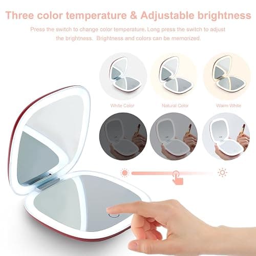 Mocado Compact Mirror with Light-4 Inches Compact 1x/10x Magnifying Mirror | Double Sides Lighted, 3 Colors Lighting, 0-100% Brightness, Diammable Touch, 1200mAh Rechargeable, For Pocket, Purse thumbnail 5