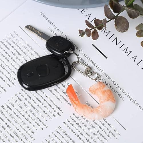 HSYHERE Men Women Creative Interesting Novelty Stylish Mini Simulated Food Orange Shrimp Keychain Key-ring Pendant thumbnail 5