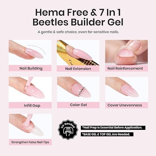Beetles Builder Gel Set HEMA Free-Blush Whisper 4 Color 7 in 1 Nail Thickening Strengthening Building Apex with Base & Top Coat for Beginner DIY Salon at Home,Nude Builder Nail Gel,UV & LED Lamp Cured thumbnail 4