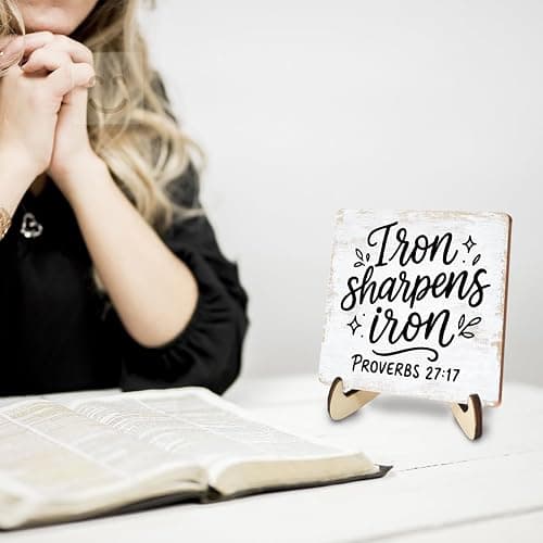 Christian Gifts Desk Decor Rustic Wood Sign, Faith Religious Gifts Bible Verse Quotes Inspirational Desk Accessories for Home Bedroom Office Decor Office Accessories Decorative Table Wooden Sign 14 thumbnail 2