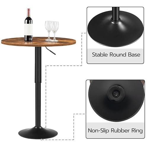 HOOBRO Bar Table, Height-Adjustable Round Pub Table 27-35.4 Inches with Sturdy Base, Modern Style, Easy to Assemble, Suitable for Small Space, Rustic and Black BF58BT01G1 thumbnail 8