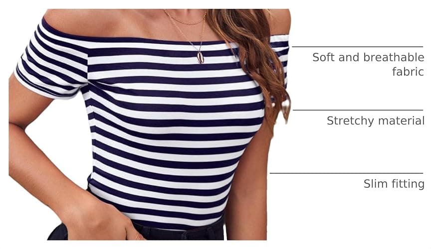 LilyCoco Off The Shoulder Tops for Women Striped Short Sleeve Sexy Going Out Top thumbnail 4