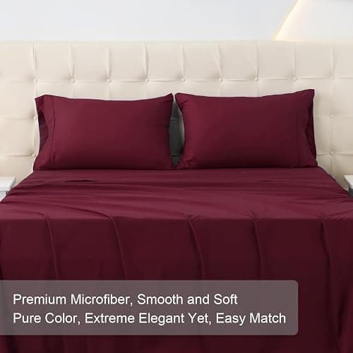 MICORAL Full Bed Sheets Set, Soft Breathable Bedding Sheet Set, Sheets Set with 16" Deep Pocket Design (4 Pieces, Full, Wine Red) thumbnail 6