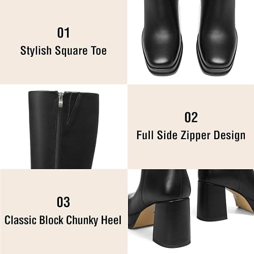 On sale for under 40 Artrotter Knee High Platform Boots for Women Square Toe Elastic Tall Boots Vegan Leather Long Fall Boot Block Chunky Heel Side Zipper thumbnail 5