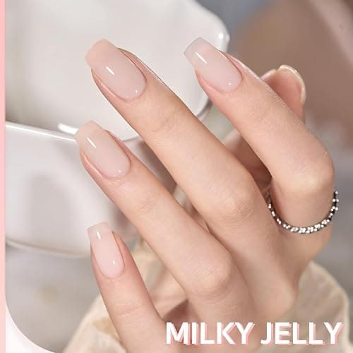 GAOY Milky Jelly Nude Gel Nail Polish Set, 6 Transparent Colors Sheer White Pink Soak Off UV Light Cure Gel Polish Kit for Salon and Nail Art DIY at Home thumbnail 3