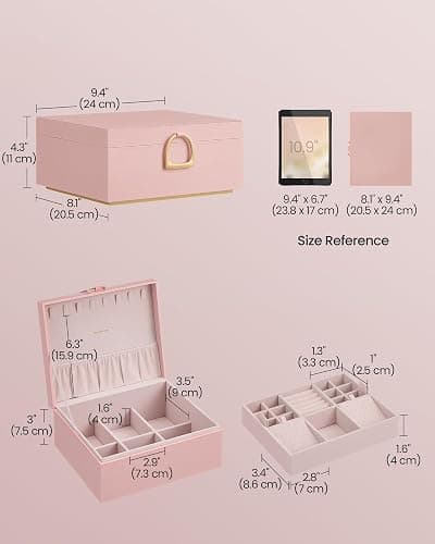 SONGMICS 2-Layer Jewelry Box, Jewelry Organizer with Handle, Removable Jewelry Tray, Jewelry Storage, Floating Effect, 8.1 x 9.4 x 4.3 Inches, Gift Idea, Jelly Pink UJBC165R01 thumbnail 2