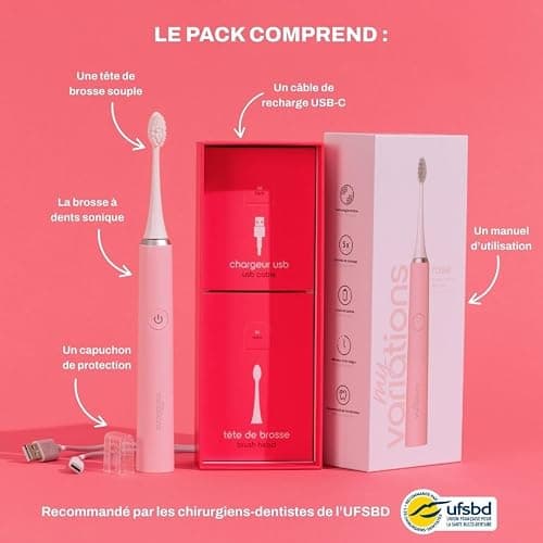 My Variations ® - Brosse à Dents Électrique - Technologie Sonique - 1 Mois d'Autonomie - 5 Modes de Brossage - Minuteur de 2 Min Intégré - Recommandé par les Dentistes - Chargement USB-C - Rose thumbnail 4