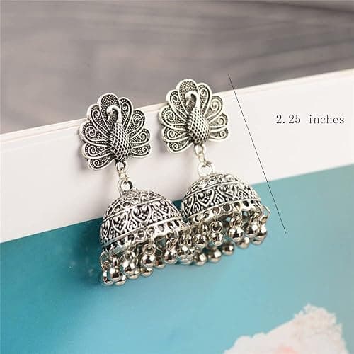Bell Tassel Indian Vintage Earring Bollywood Ethnic Gypsy Beads Boho Traditional Jhumka Jhumki Chandelier Earrings Peacock Statement Dangle Drop for Women Girls Bohemian Indian Jewelry Gift thumbnail 4