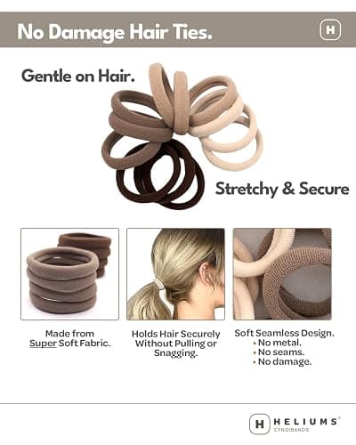 Heliums Soft Hair Ties - No Damage Seamless Nylon Fabric Bands, Stretchy Ponytail Holders for Thin & Thick Hair - Standard 1.5 Inch, Neutrals, 20 Pack thumbnail 2