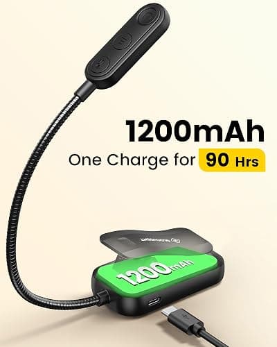 Glocusent 20 LED Book Light for Reading in Bed, Eye Caring Reading Light, 5 Colors & 5 Brightness 3–100LM Dimmable, 1200mAh Rechargeable to 90 Hrs, Lightweight Clip on Light for Book Lovers thumbnail 5