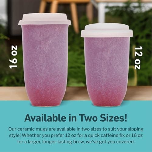 NOVA CERAMICS Coffee Travel Mug – Cup Holder Friendly Travel Mug– Microwave & Dishwasher Safe White & Purple Tumbler - Coffee Mug Fits In Cup Holder – 16oz – Astral Bloom thumbnail 5