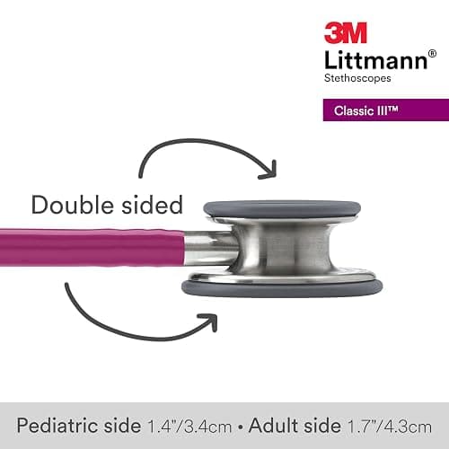 3M Littmann Classic III Monitoring Stethoscope, 5648, More Than 2X as Loud, Weighs Less, Stainless Steel Chestpiece, 27" Raspberry Tube thumbnail 4