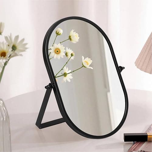 Numjeg Metal Stand Adjustable Makeup Vanity Mirror Portable Black Small Desktop Mirror with 180° Rotation Desk Mirrors for Dressing Room,Bedroom, Bathroom,Tabletop - Image 1