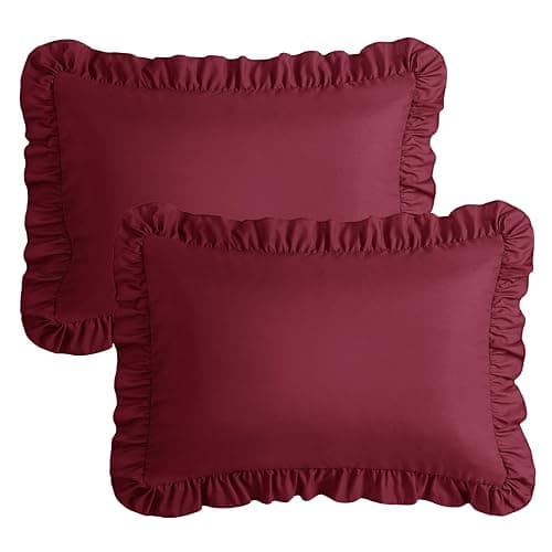 KKJIAF Ruffle Pillow Cases Standard Size Set of 2, Ruffled Pillow Covers with Envelope Closure, Wrinkle Resistant Ruffled Pillow Shams 20" x 26", Burgundy thumbnail 7