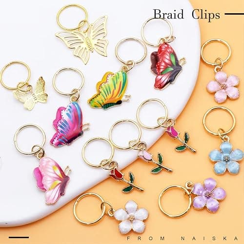 NAISKA 24Pcs Gold Butterfly Braid Clips Spring Hair Jewelry Dreadlock Accessories Colorful Butterflies Pendant Charms Flower Braid Clips Beads Cuffs Rings Hair Jewelry Gifts for Women thumbnail 4