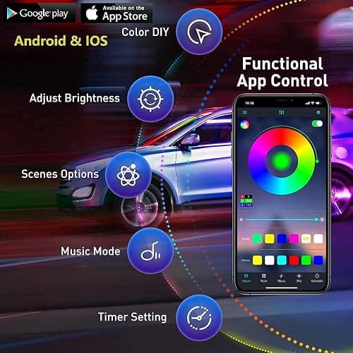 Car Underglow Lights, Yielinth Exterior LED Strip Lights with App and RF Remote Control,16 Million Colors Underglow Kit for Car thumbnail 2